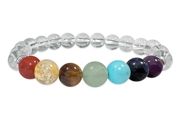 Bracelet Cristal de roche 7 chakras A perles 8mm chez Arabesk|cz