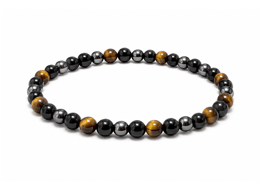 Bracelet Hématite Oeil de Tigre Obsidienne Noire A Perles 4 mm chez Arabesk