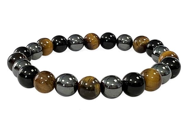 Bracelet Hématite Œil de Tigre Obsidienne Noire perles 8mm chez Arabesk