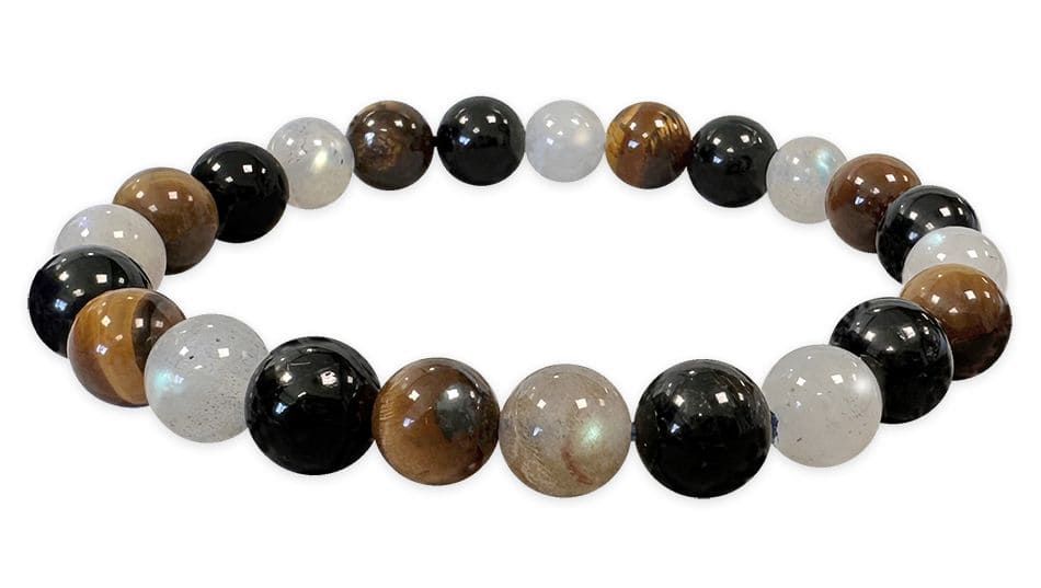 Bracelet Labradorite, Œil de Tigre & Tourmaline A perles 8mm chez Arabesk