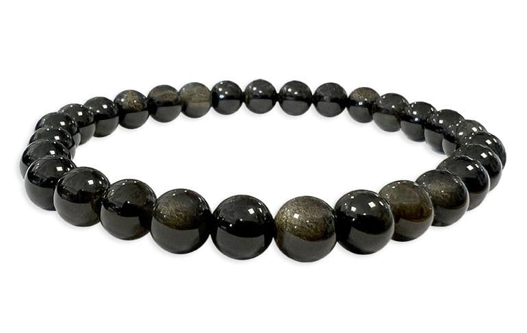 Bracelet Obsidienne Noire Dorée A perles 6mm chez Arabesk|cz