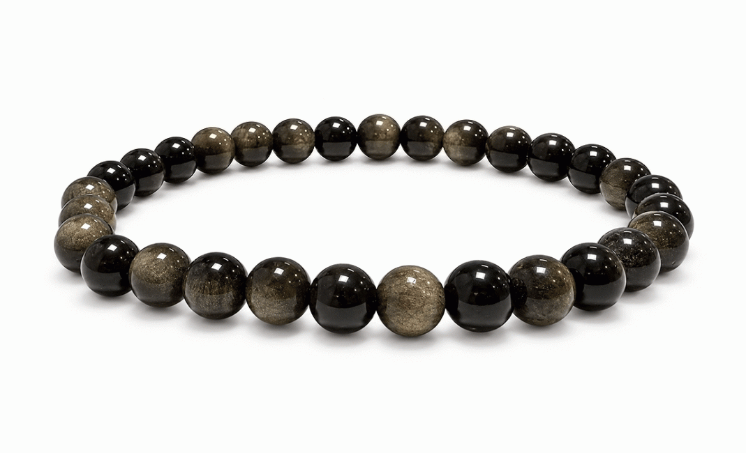 Náramek z Obsidiánu černo-zlatého s korálky 6mm chez Arabesk