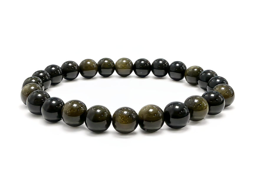 Bracelet Obsidienne Noire Dorée A Perles 8 mm chez Arabesk
