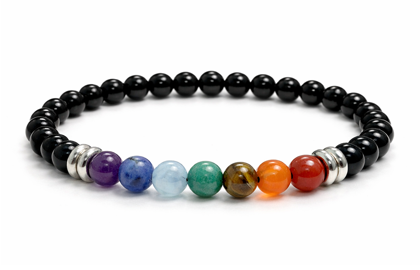 Bracelet Onyx 7 Chakras A Perles 6mm chez Arabesk