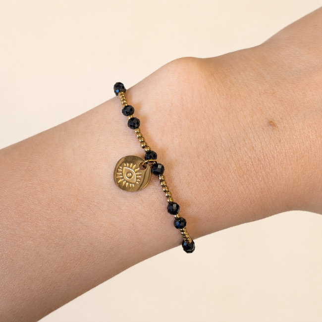 Bracelet Protection en Spinelle Noir A – Œil Protecteur chez Arabesk