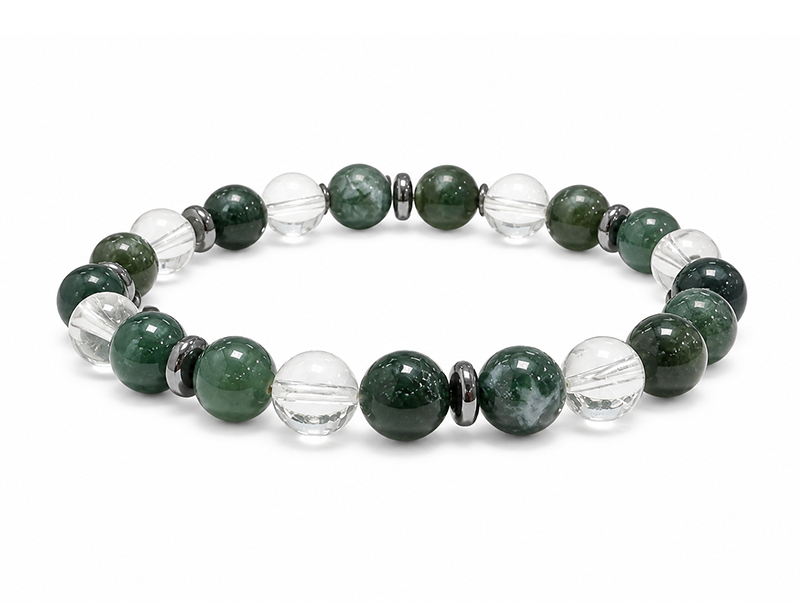 Bracelet Cristal de Roche & Agate Mousse AA perles 8mm chez Arabesk