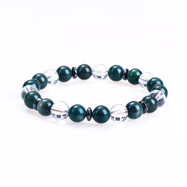 Bracelet Cristal de Roche & Agate Mousse AA perles 8mm chez Arabesk|cz