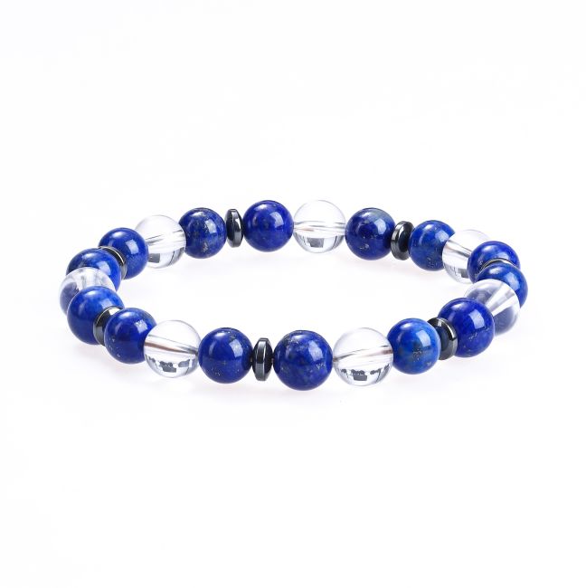 Bracelet Cristal de Roche & Lapis-Lazuli AA perles 8mm chez Arabesk|cz