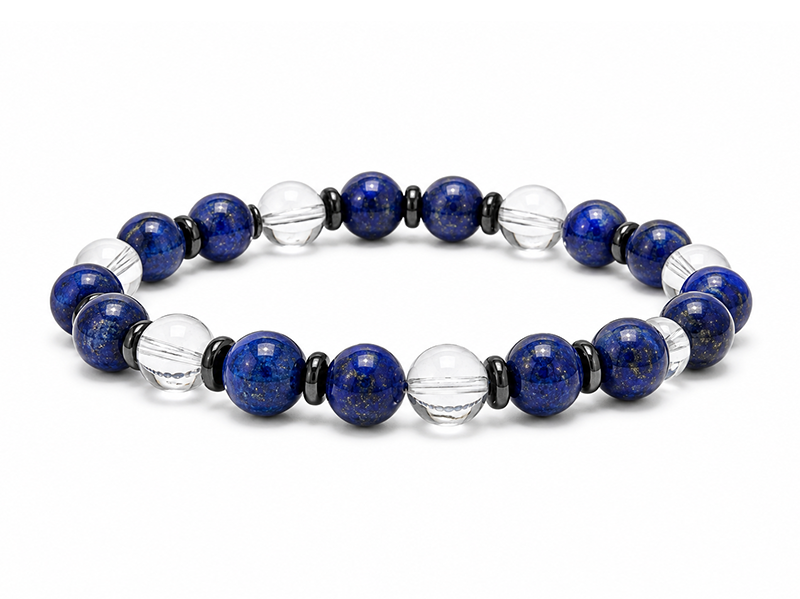 Bracelet Cristal de Roche & Lapis-Lazuli AA perles 8mm chez Arabesk