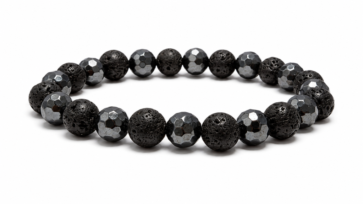 Bracelet Hématite facettée & Pierre de Lave A perles 8mm chez Arabesk