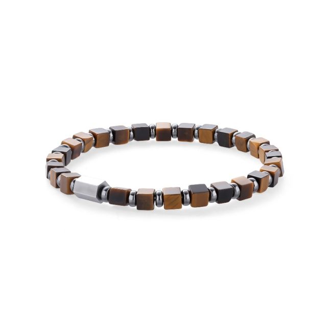 Bracelet Œil de Tigre & Hématite A perles carrées 4mm – acier inoxydable chez Arabesk