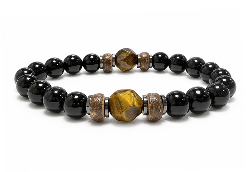 Bracelet Onyx Noir & Œil de Tigre A perles 8mm chez Arabesk