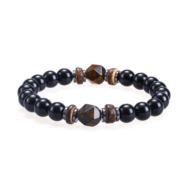 Bracelet Onyx Noir & Œil de Tigre A perles 8mm chez Arabesk|cz