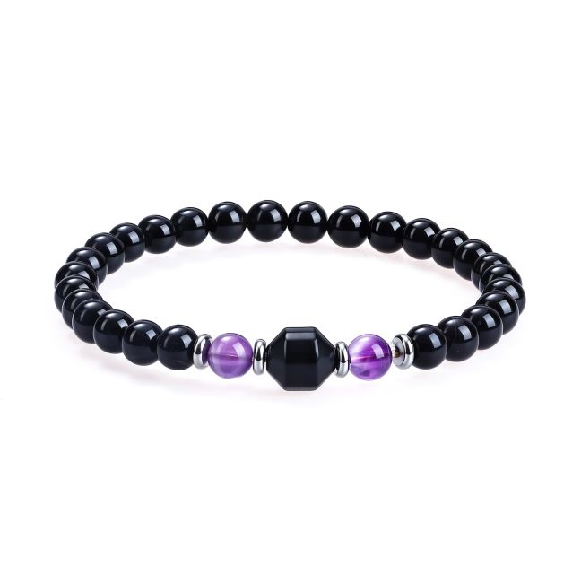 Bracelet Améthyste & Onyx Noir AA perles 6mm chez Arabesk