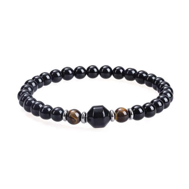 Bracelet Œil de Tigre & Onyx Noir A perles 8mm chez Arabesk