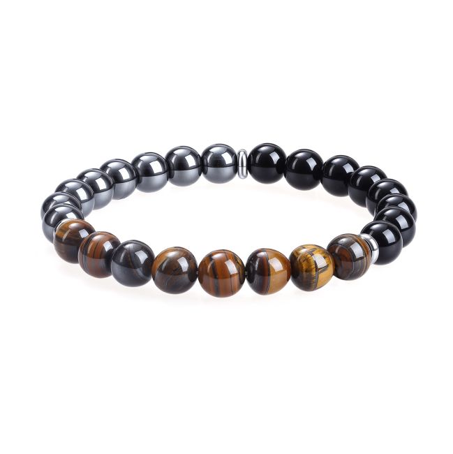 Bracelet Œil de Tigre, Hématite & Onyx Noir A perles 8mm chez Arabesk|cz