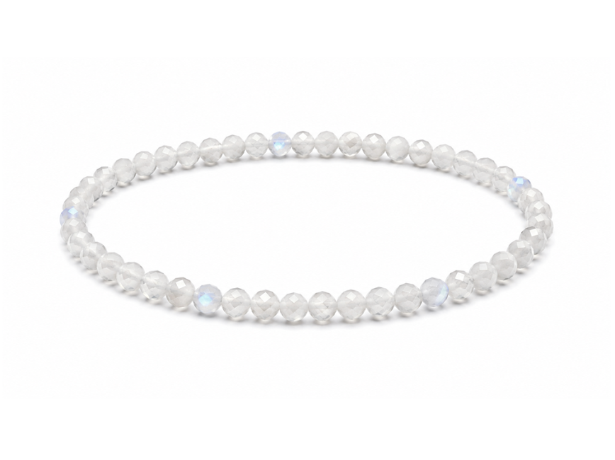 Bracelet en Pierre de Lune Blanche Péristérite Facettée AA – Perles 3 mm chez Arabesk