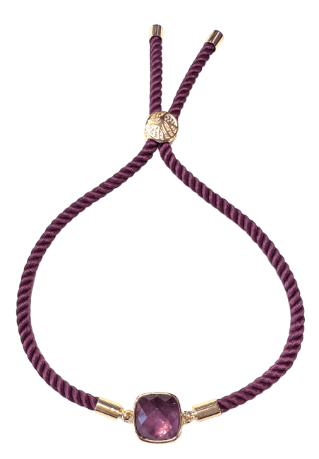 Bracelet Corde Laiton Amethyste Carré Facetté 11mm chez Arabesk|cz