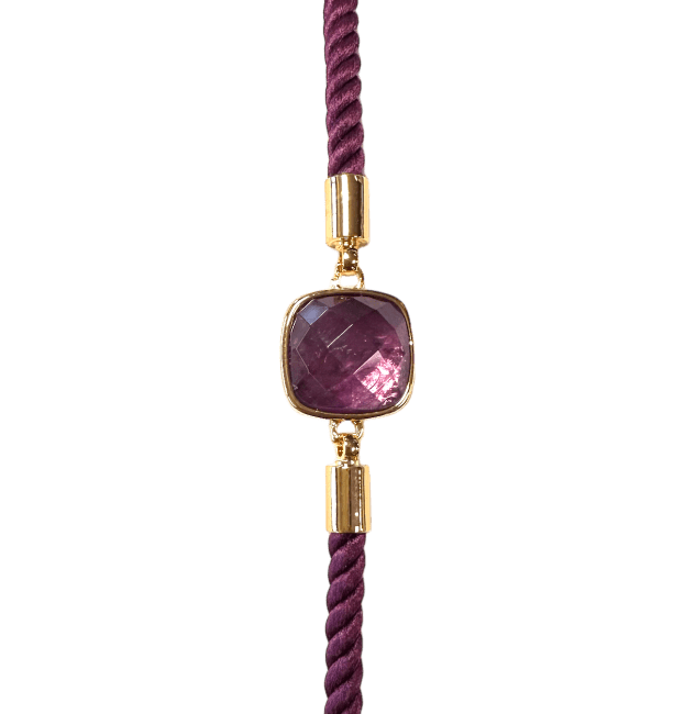 Bracelet Corde Laiton Amethyste Carré Facetté 11mm chez Arabesk