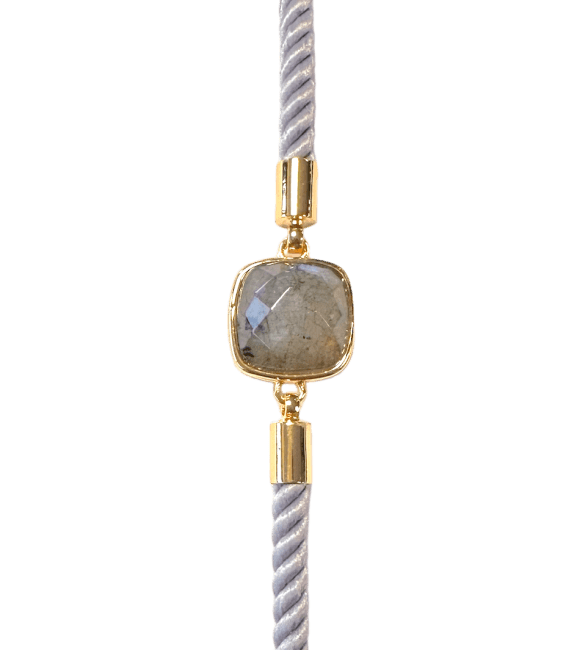 Bracelet Corde Laiton Labradorite Carré Facetté 11mm chez Arabesk