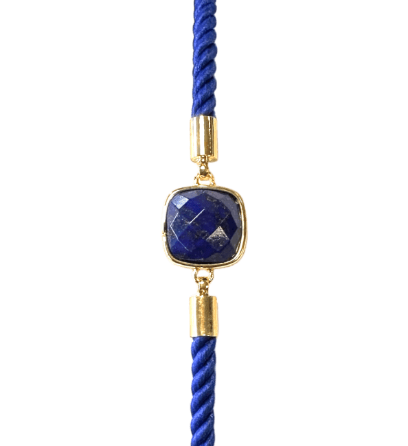 Bracelet Corde Laiton Lapis Lazuli Carré Facetté 11mm chez Arabesk