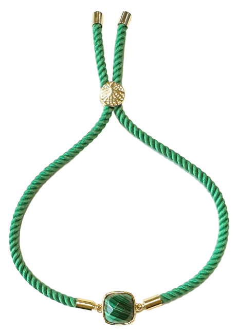 Bracelet Corde Laiton Malachite Carré Facetté 11mm chez Arabesk|cz