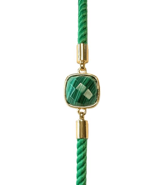 Bracelet Corde Laiton Malachite Carré Facetté 11mm chez Arabesk