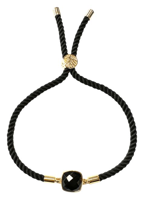 Bracelet Corde Laiton Obsidienne Noire Carré Facetté 11mm chez Arabesk|cz