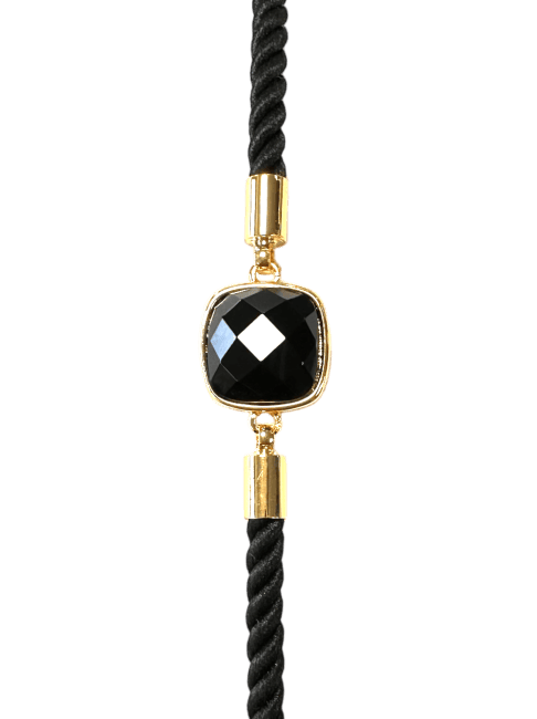 Bracelet Corde Laiton Obsidienne Noire Carré Facetté 11mm chez Arabesk