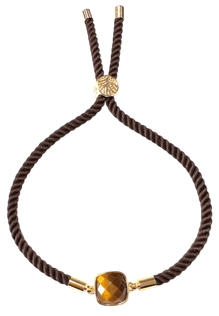 Bracelet Corde Laiton Oeil de Tigre Carré Facetté 11mm chez Arabesk|cz