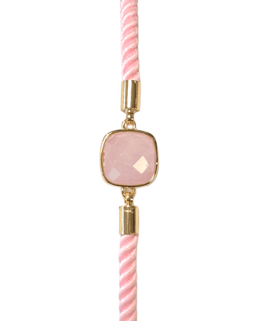 Bracelet Corde Laiton Quartz Rose Carré Facetté 11mm chez Arabesk