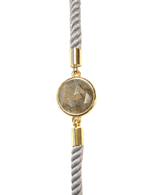 Bracelet Corde Laiton Labradorite Rond Facetté 12mm chez Arabesk