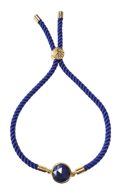 Bracelet Corde Laiton Lapis Lazuli Rond Facetté 12mm chez Arabesk|cz