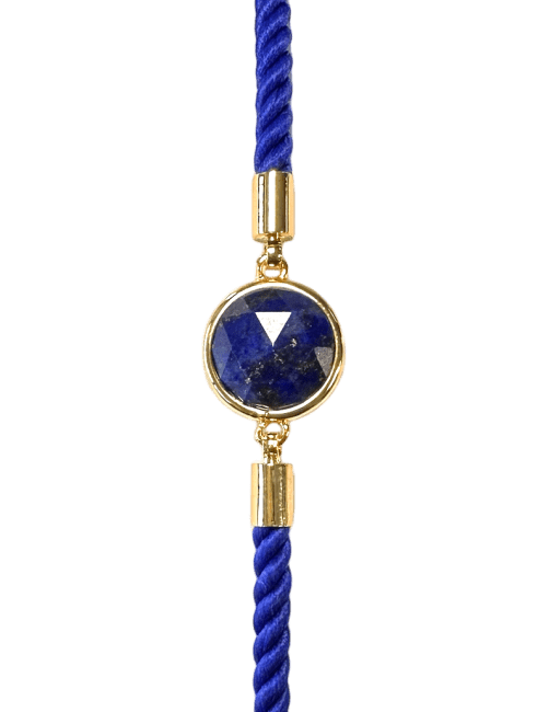 Bracelet Corde Laiton Lapis Lazuli Rond Facetté 12mm chez Arabesk