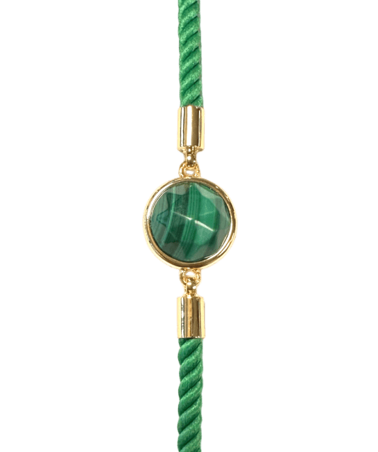 Bracelet Corde Laiton Malachite Rond Facetté 12mm chez Arabesk