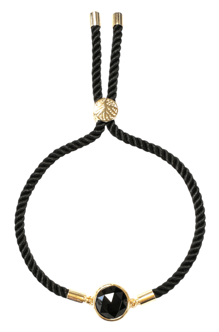 Bracelet Corde Laiton Obsidienne Noire Rond Facetté 12mm chez Arabesk|cz