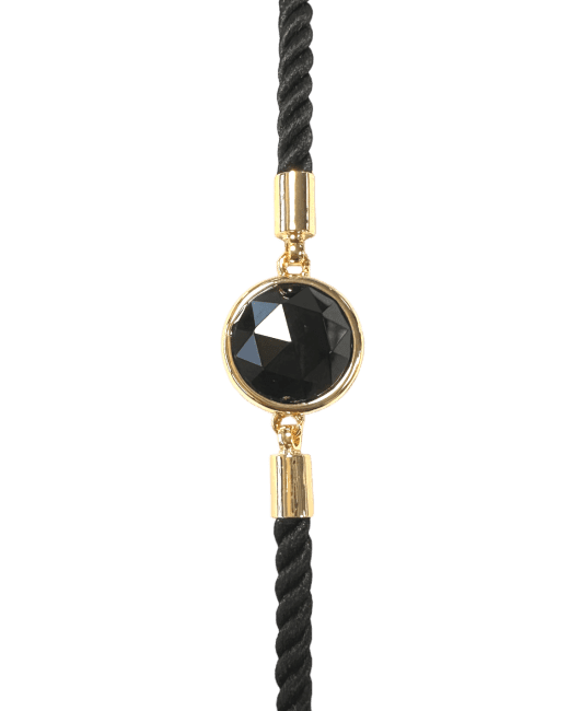Bracelet Corde Laiton Obsidienne Noire Rond Facetté 12mm chez Arabesk