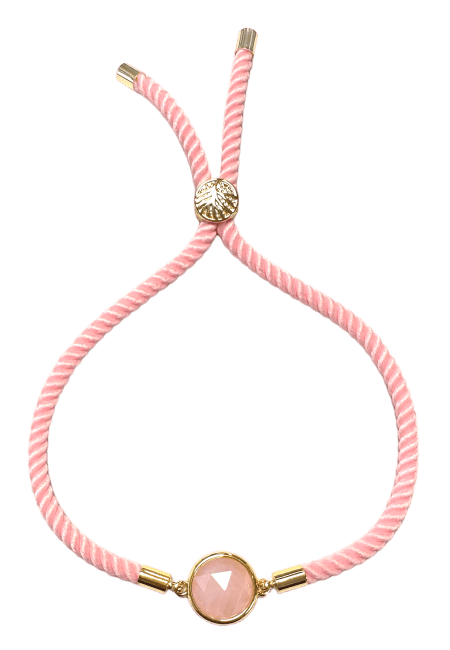 Bracelet Corde Laiton Quartz Rose Rond Facetté 12mm chez Arabesk|cz