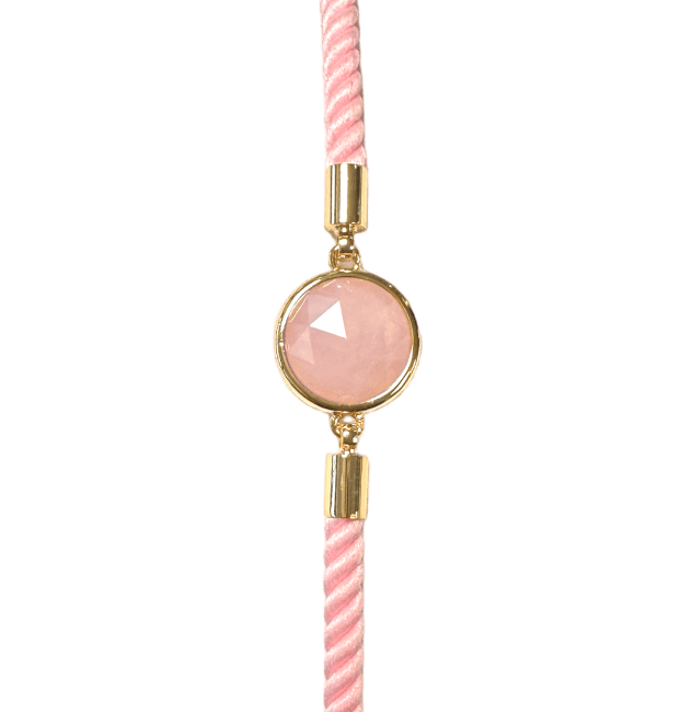 Bracelet Corde Laiton Quartz Rose Rond Facetté 12mm chez Arabesk