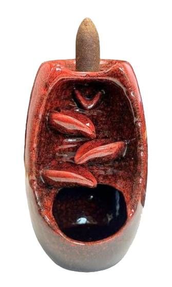 Porte Encens Backflow Céramique Rouge Cascade de Feuilles 13cm chez Arabesk|cz