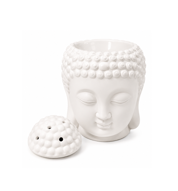 Brûleur à Huile en Céramique Tête de Bouddha Blanc 14cm chez Arabesk|cz