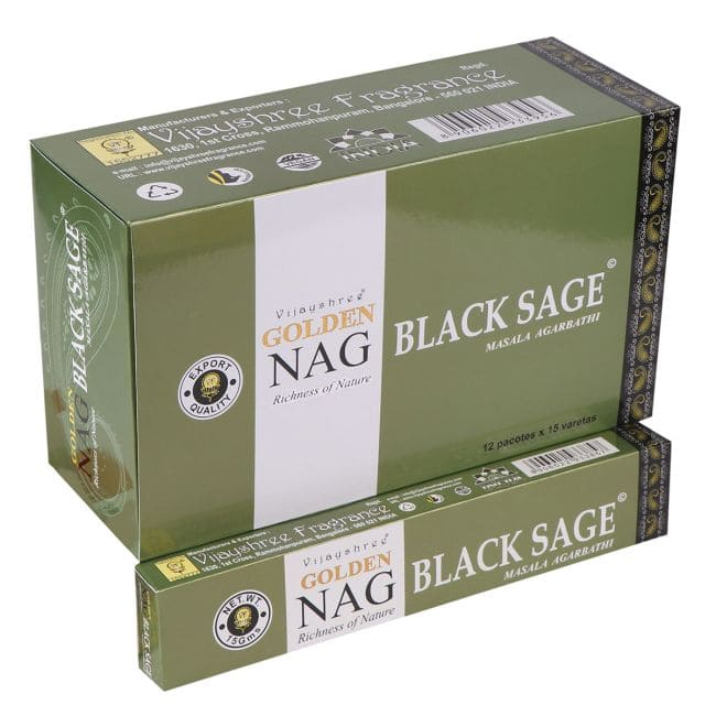 Encens Vijayshree Golden Nag Black Sage 15g chez Arabesk
