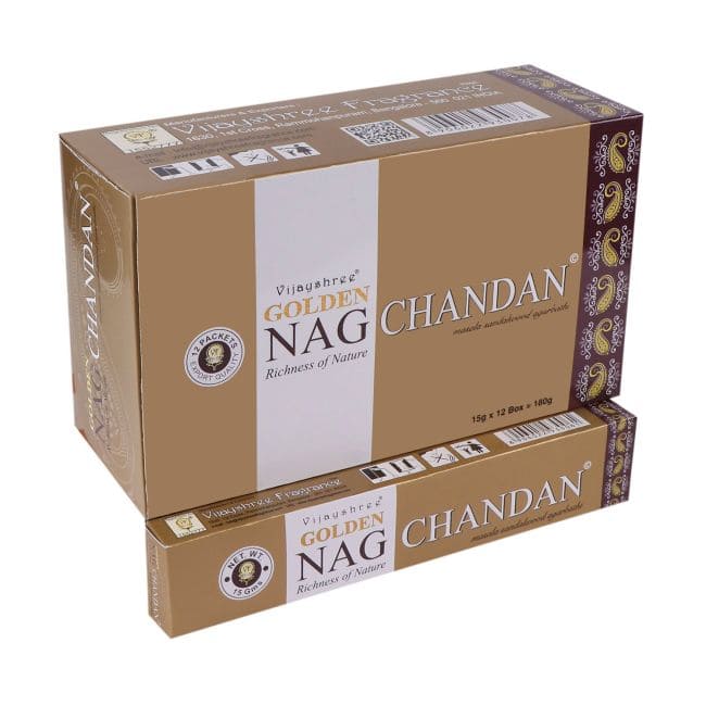 Encens Vijayshree Golden Nag Chandan 15g chez Arabesk
