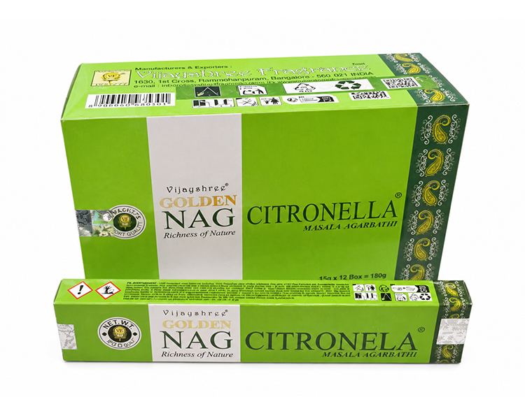 Encens Vijayshree Golden Nag Citronnelle 15g chez Arabesk