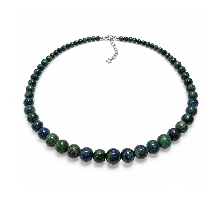 Collier Chute Malachite & Azurite Traitée A Perles 4-12 mm 50 cm chez Arabesk