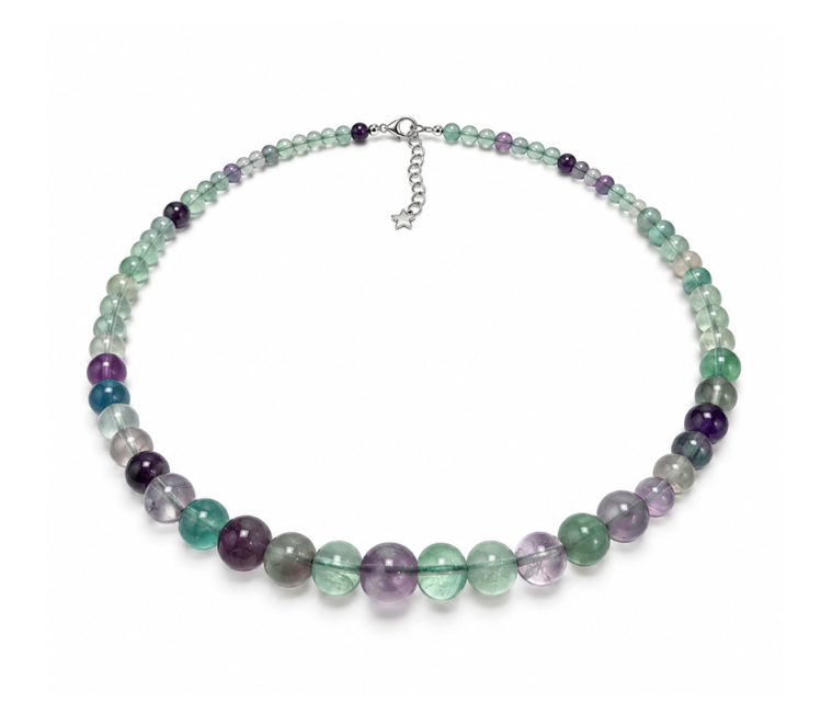 Collier Chute Fluorite Multicolore A Perles 4-12 mm 50 cm chez Arabesk