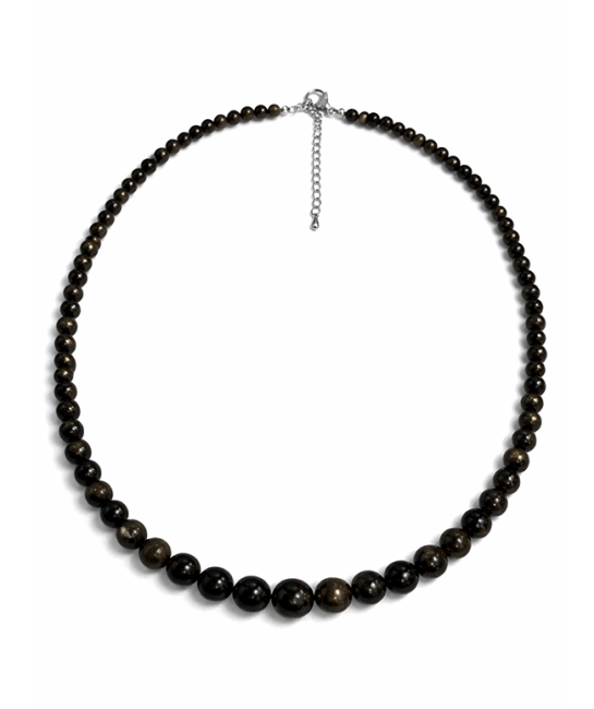 Collier Chute Obsidienne Noire Dorée A Perles 4-12 mm 50 cm chez Arabesk|cz