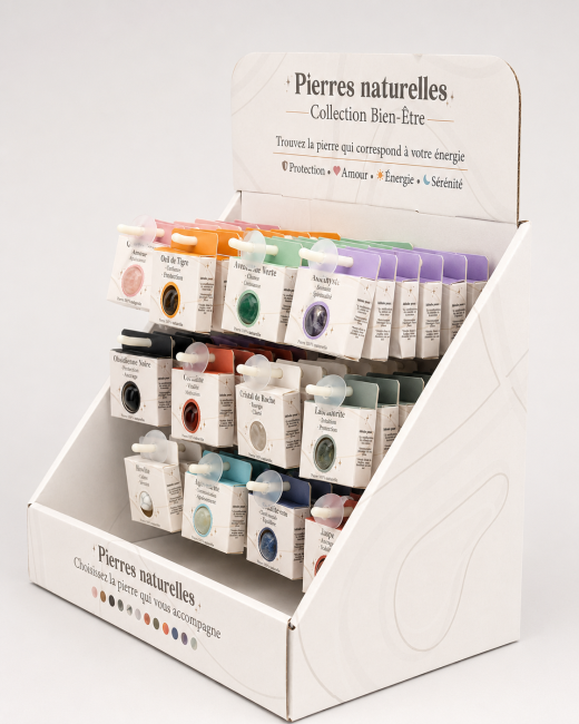 Présentoir de Pierres Roulées Naturelles – 72 Pierres chez Arabesk|cz