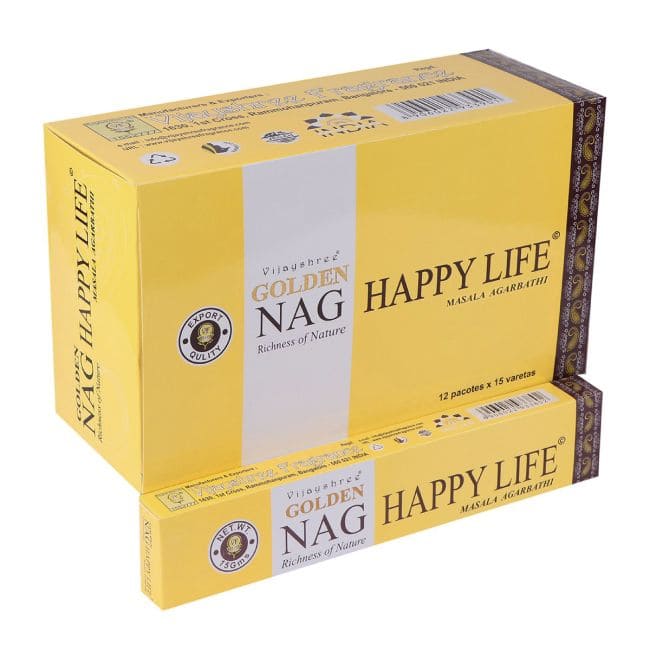 Encens Vijayshree Golden Nag Happy Life 15g chez Arabesk