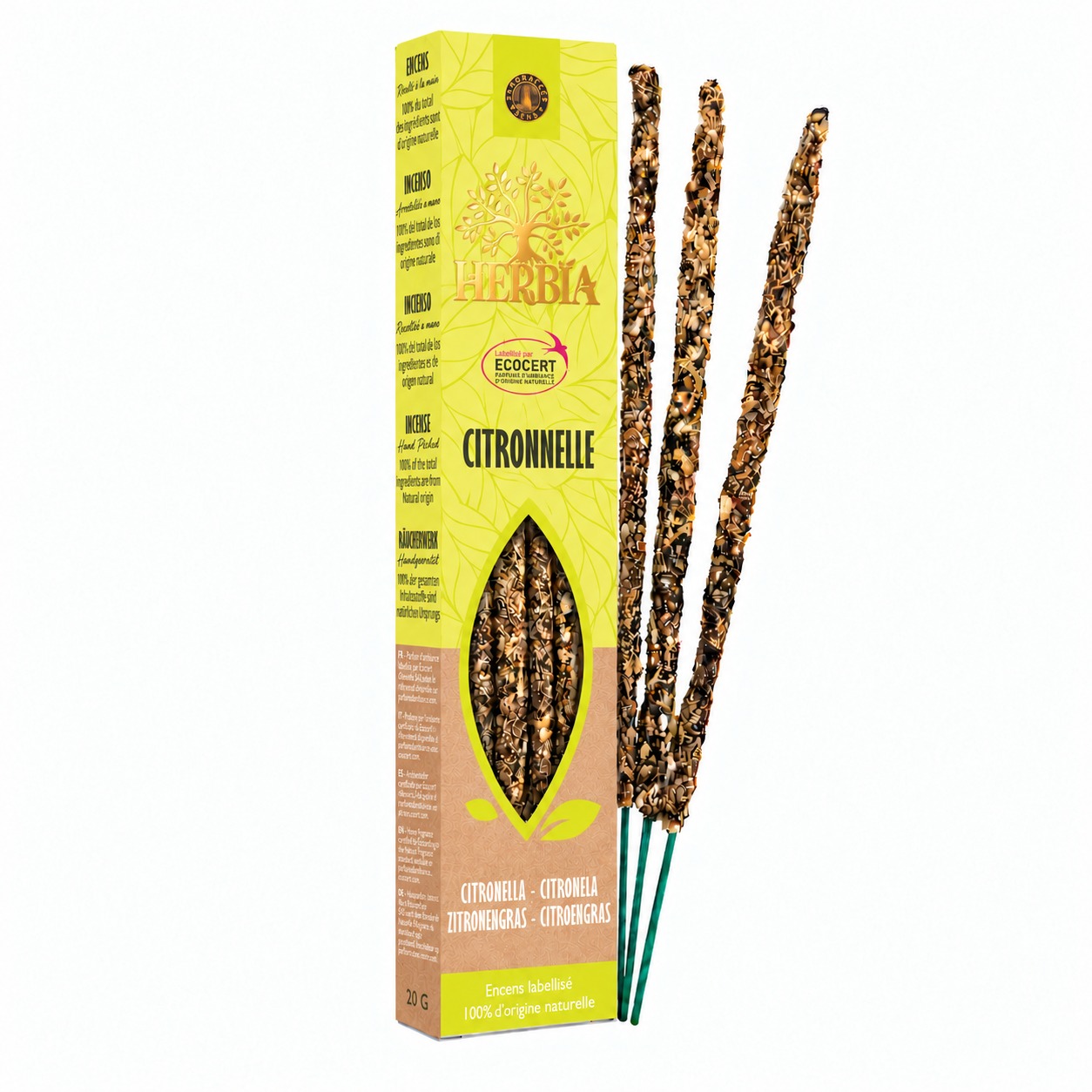 Vonné tyčinky Smudge Ecocert Herbia Citronela 20g chez Arabesk